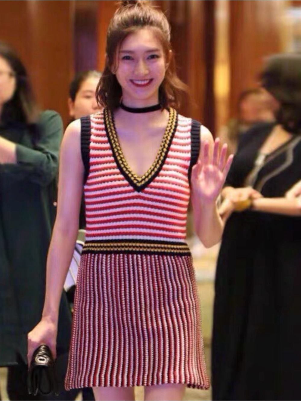 🚩steal Miu Miu Red, White & Navy Striped Crochet Top with Yellow Trim - Picture 7 of 7